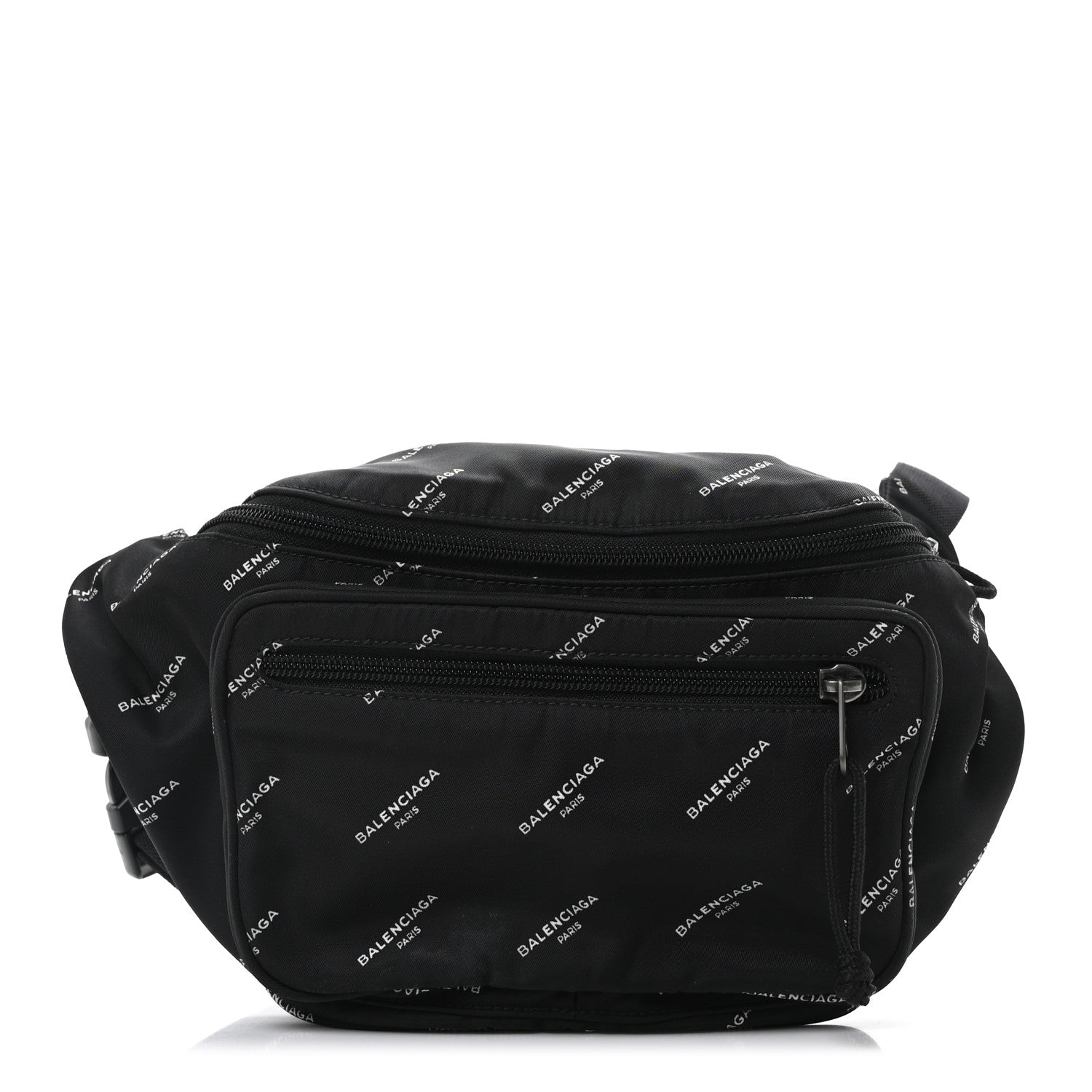 Balenciaga Twill Nylon Allover Logo Explorer Beltpack Black White 1 of 10