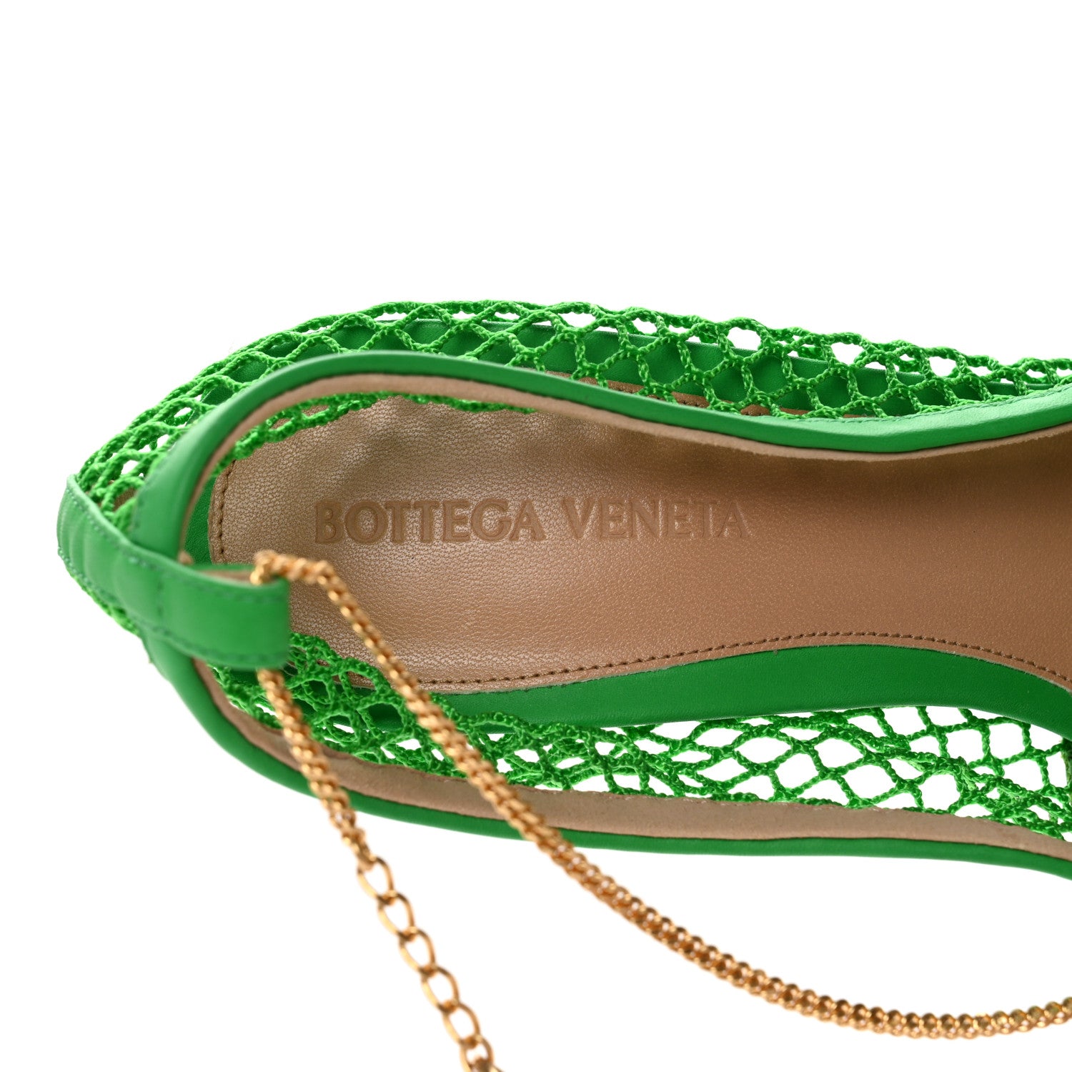 Bottega Veneta Mesh Calfskin Chain Stretch Pumps 40.5 Parakeet 7 of 9