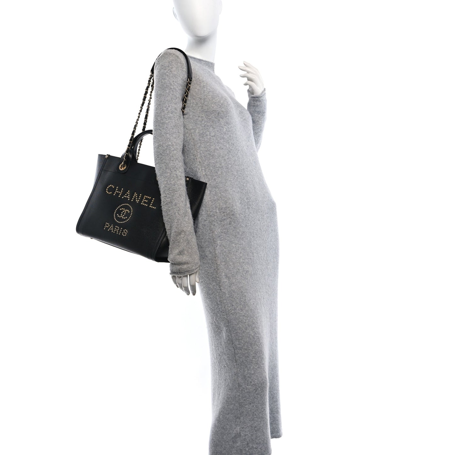 Caviar Small Studded Deauville Tote Black
