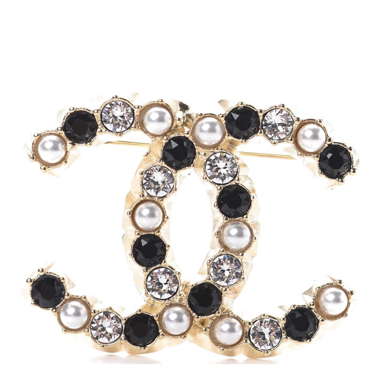 Chanel Pearl Crystal CC Brooch Black Gold 1 of 4