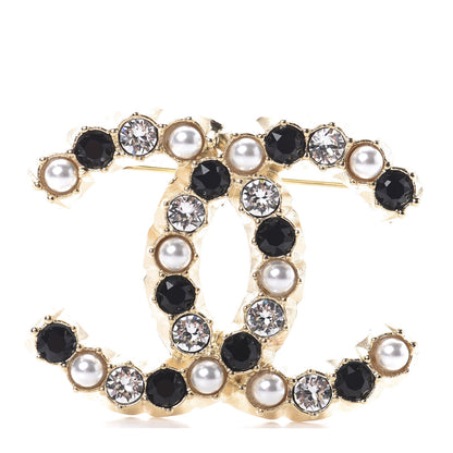 Chanel Pearl Crystal CC Brooch Black Gold 1 of 4