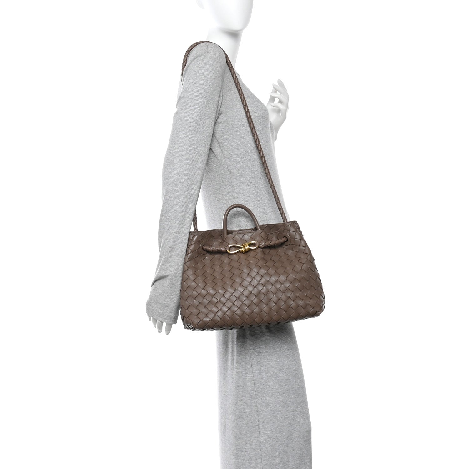 Bottega Veneta Nappa Intrecciato Medium Andiamo Shoulder Bag Taupe Grey 2 of 10