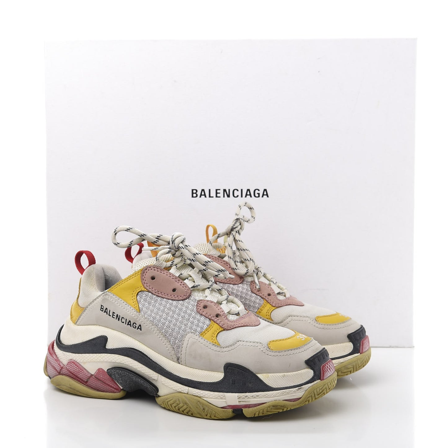 Mesh Nubuck Womens Triple S Sneakers 39 White Gris Jaune Rose