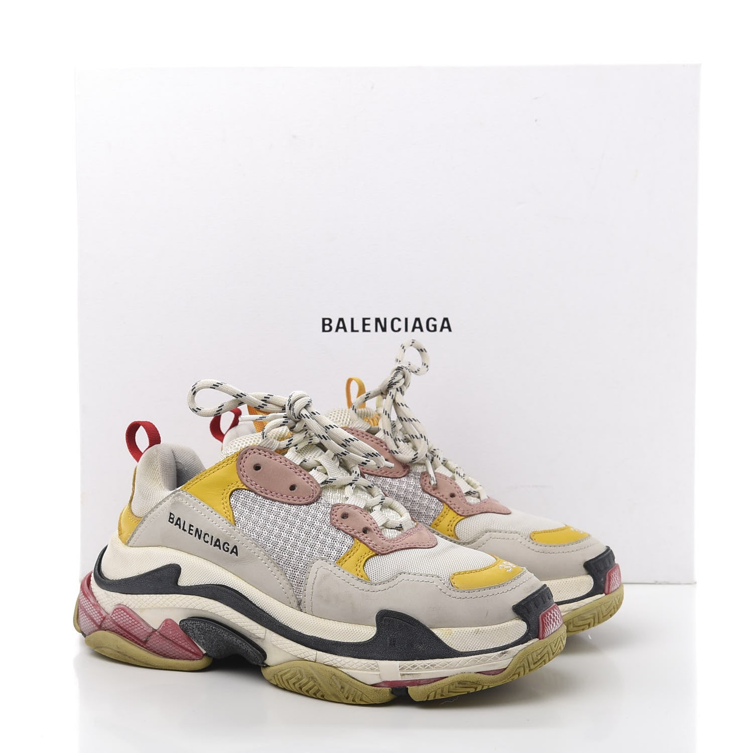 Balenciaga Mesh Nubuck Womens Triple S Sneakers 39 White Gris Jaune Rose 9 of 9