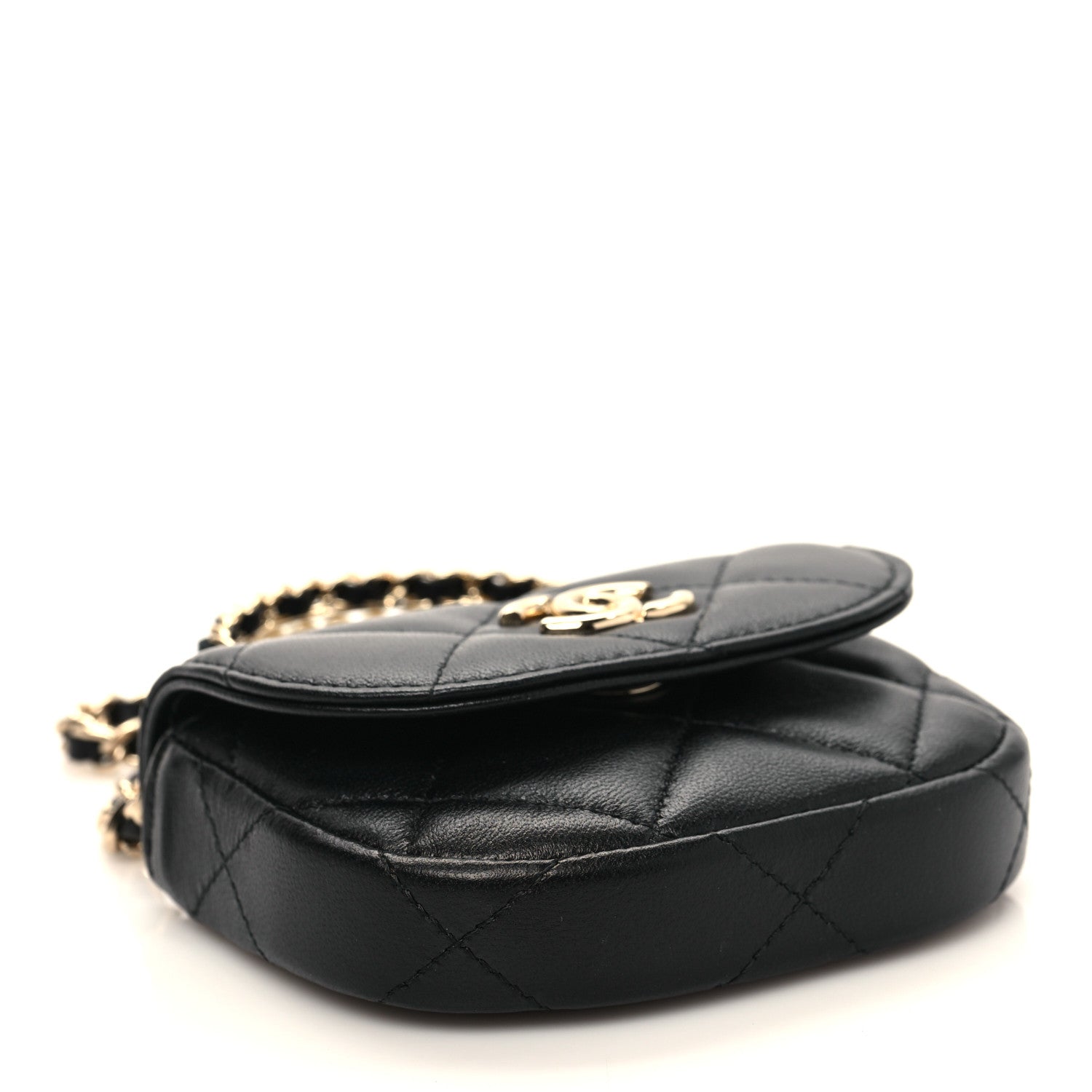Chanel Lambskin Quilted Pearl Top Handle Clutch With Chain Black 4 of 11