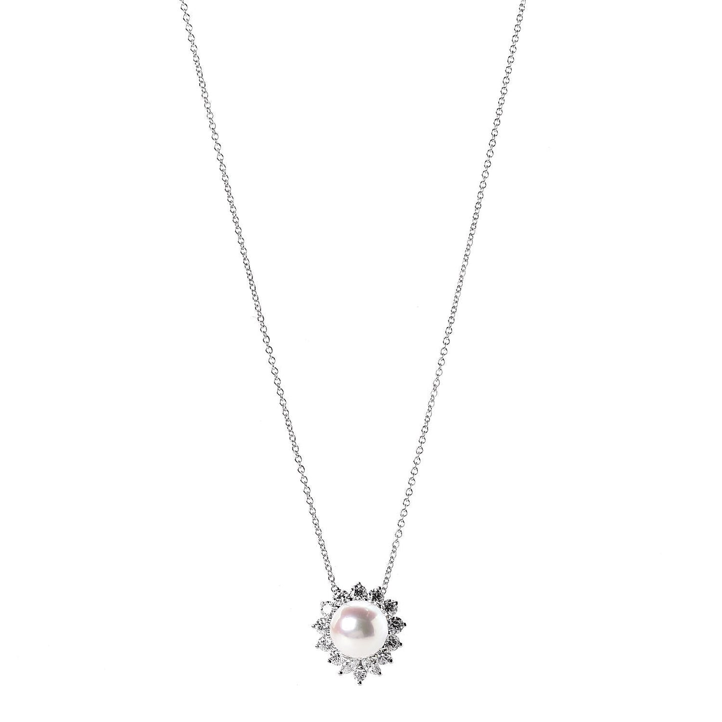 Platinum Pearl Diamond Victoria Pendant Necklace