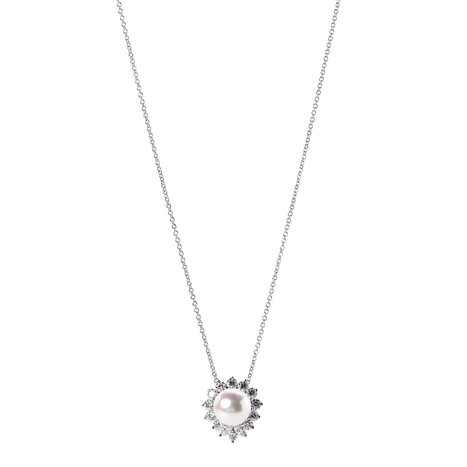 Tiffany Platinum Pearl Diamond Victoria Pendant Necklace 1 of 7