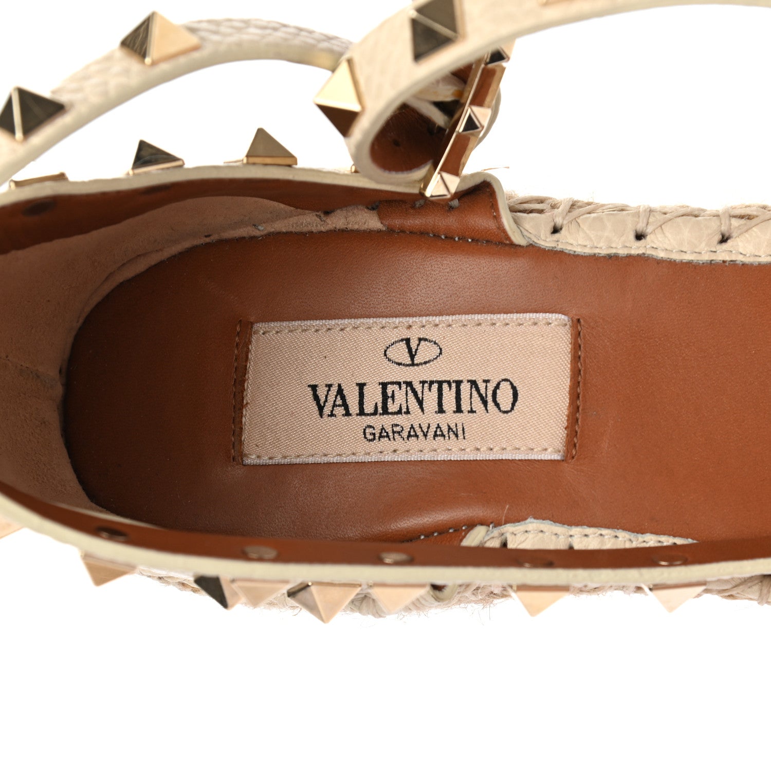 Valentino Garavani Grained Calfskin Rockstud Ankle Wrap Espadrille 15/85mm Wedges 36 Light Ivory 7 of 9