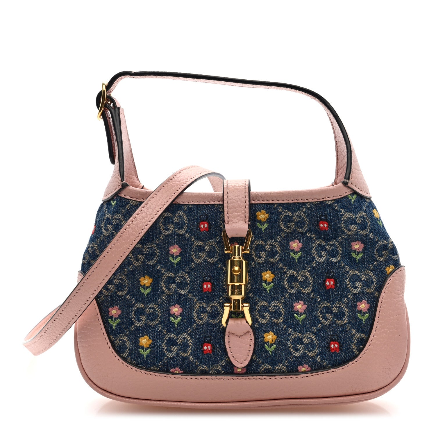 Gucci New Denim GG Monogram Calfskin Love Parade Mini Jackie 1961 Hobo Light Pink 1 of 10