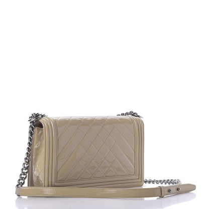 Chanel Patent Chevron Quilted New Medium Boy Flap Light Beige 3 of 13