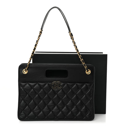 Chanel Aged Calfskin Quilted Graphic Catch Shopping Bag Black 11 of 11