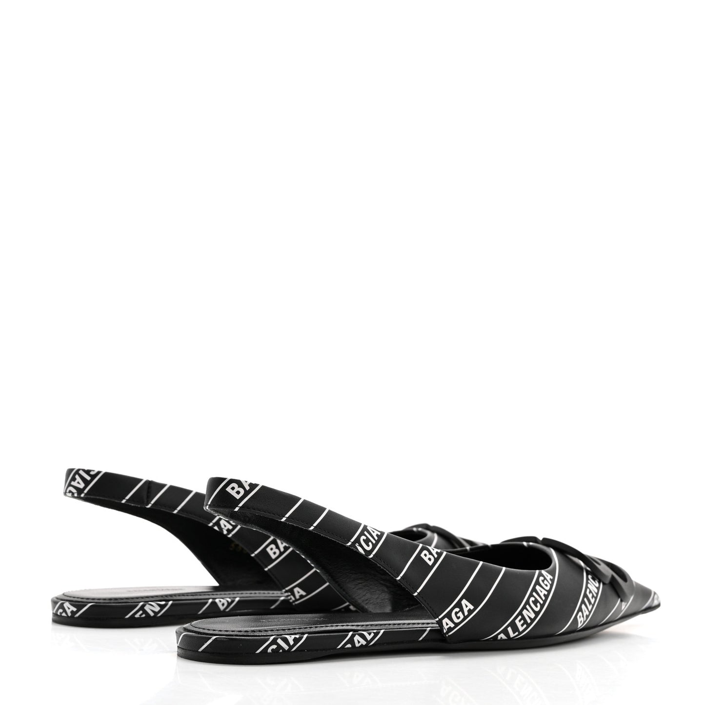 Calfskin Diagonal Allover Logo Print BB Knife Pointy Toe Slingback Flats 35.5 Black White