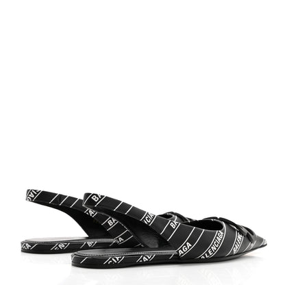 Balenciaga Calfskin Diagonal Allover Logo Print BB Knife Pointy Toe Slingback Flats 35.5 Black White 4 of 9