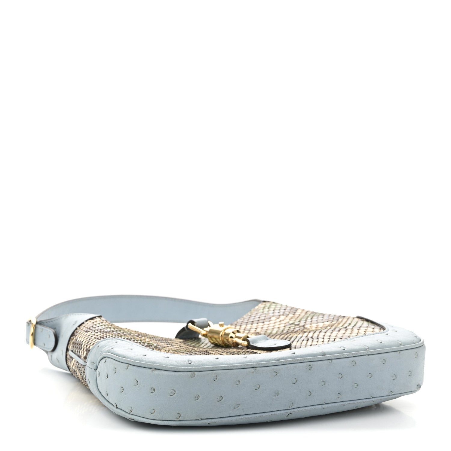 Gucci Snakeskin Ostrich Calfskin Small Jackie 1961 Hobo Blue Multicolor 4 of 11