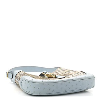Gucci Snakeskin Ostrich Calfskin Small Jackie 1961 Hobo Blue Multicolor 4 of 11