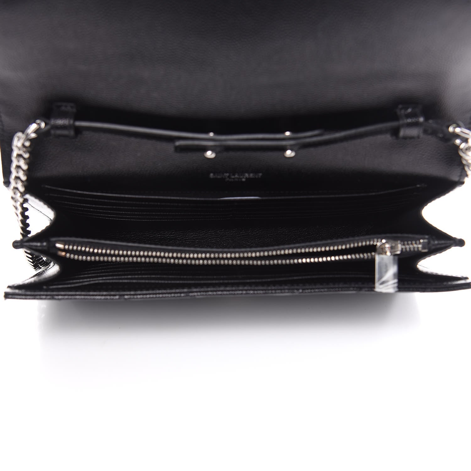 Saint Laurent Grain De Poudre Matelasse Chevron Monogram Chain Wallet Black 5 of 10