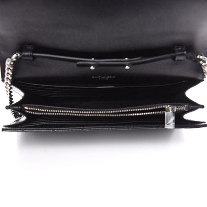 Saint Laurent Grain De Poudre Matelasse Chevron Monogram Chain Wallet Black 5 of 10