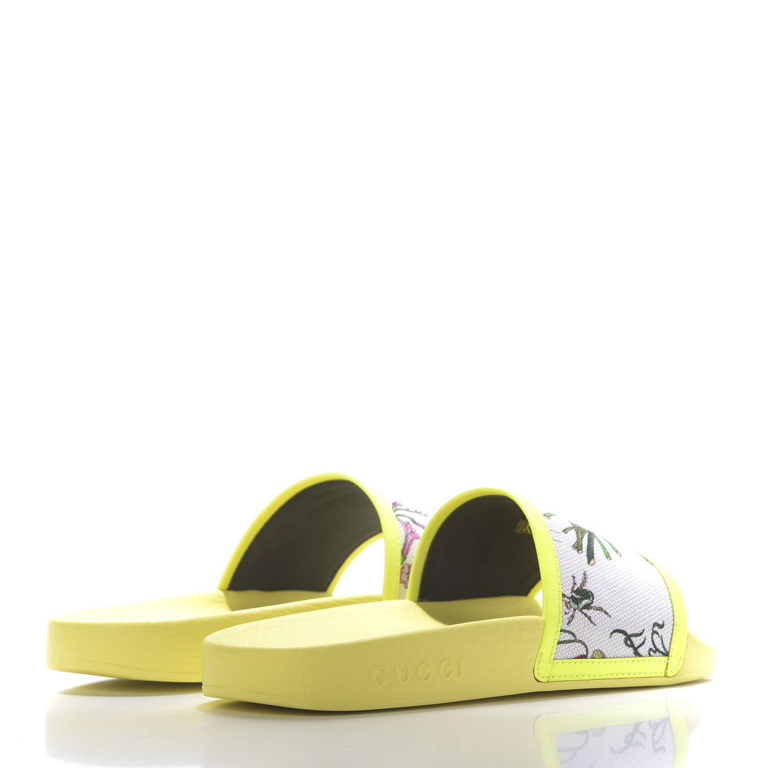Gucci Canvas Flora Print Slide Sandals 36 White Multicolor Yellow Fluo 4 of 9