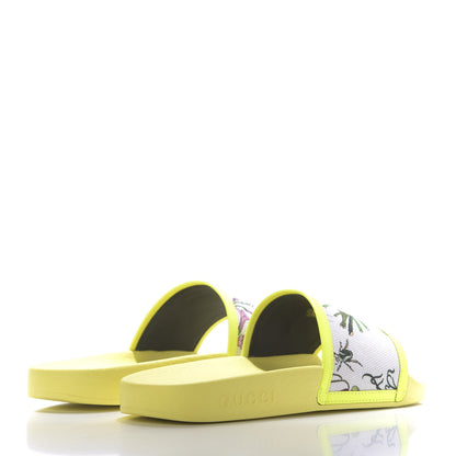 Gucci Canvas Flora Print Slide Sandals 36 White Multicolor Yellow Fluo 4 of 9