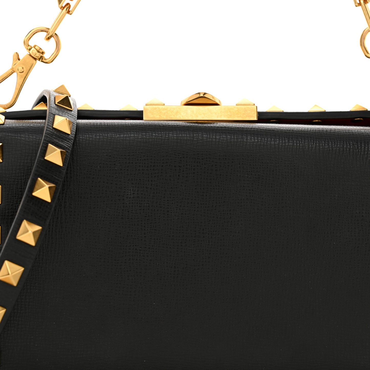 Grainy Calfskin Rockstud Alcove Box Clutch Black