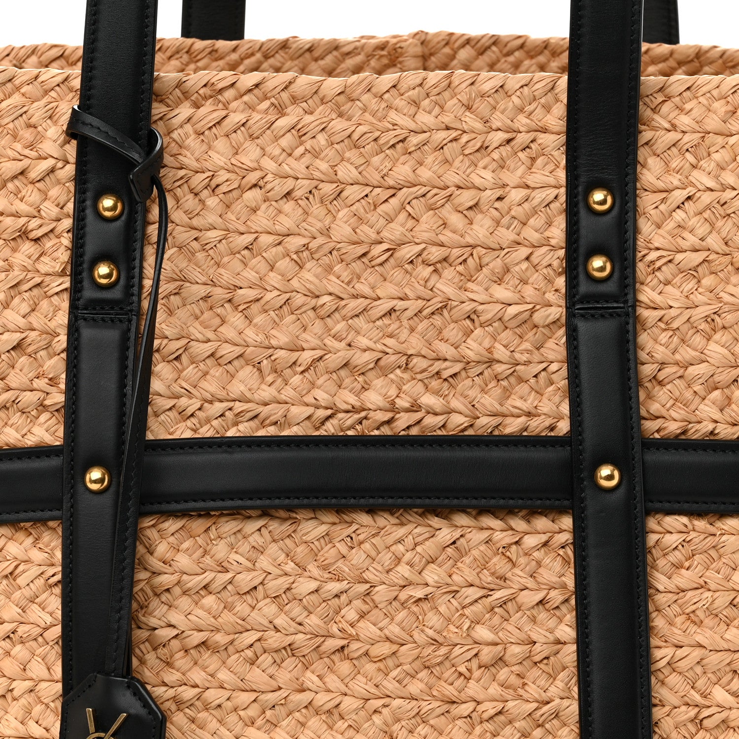 Saint Laurent Raffia Calfskin Caged Tote Naturale Black 7 of 9