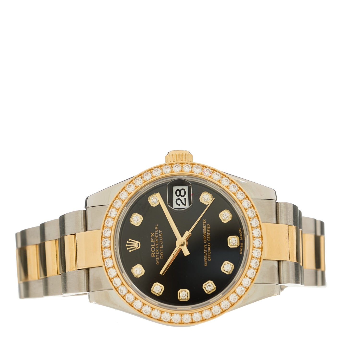 Stainless Steel 18K Yellow Gold Diamond Bezel 31mm Oyster Perpetual Datejust Watch Black 178383