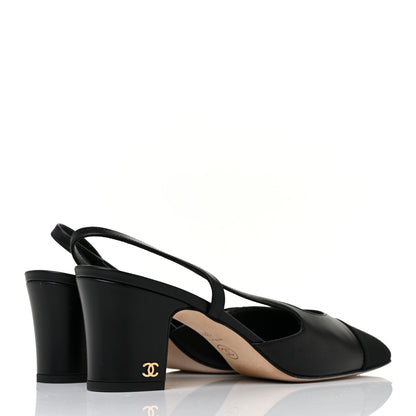 Chanel Goatskin Grosgrain Cap Toe CC Slingback Sandals 38.5 Black 4 of 9
