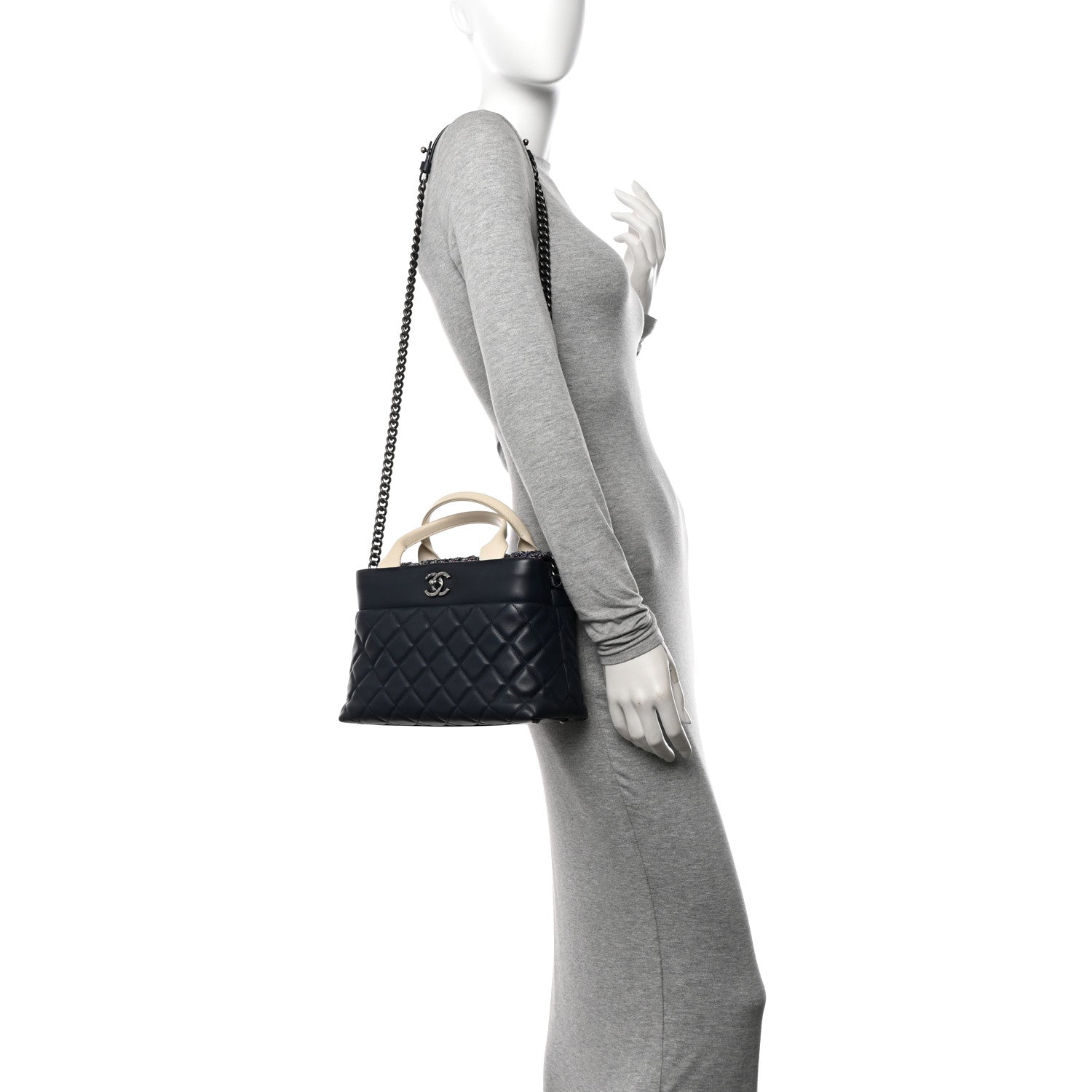 Chanel Calfskin Tweed Quilted Small Tote Navy Multicolor 2 of 13