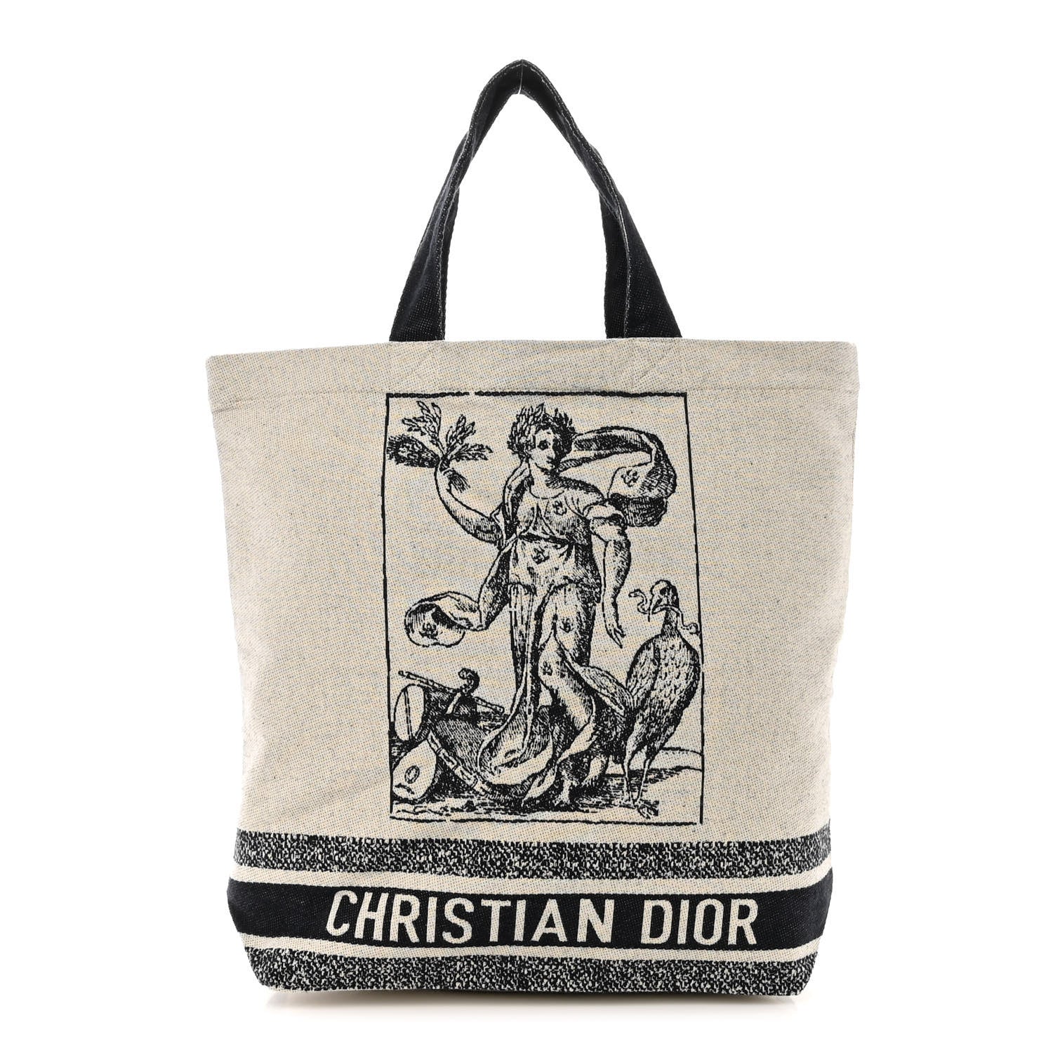 Christian Dior Canvas Print Cruise Tote Black White 1 of 9