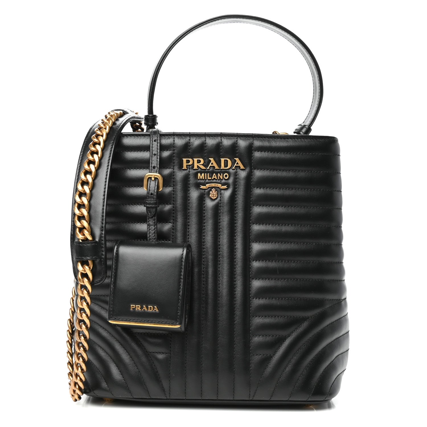 Prada Soft Calfskin Impunture Diagramme Medium Panier Black 1 of 8