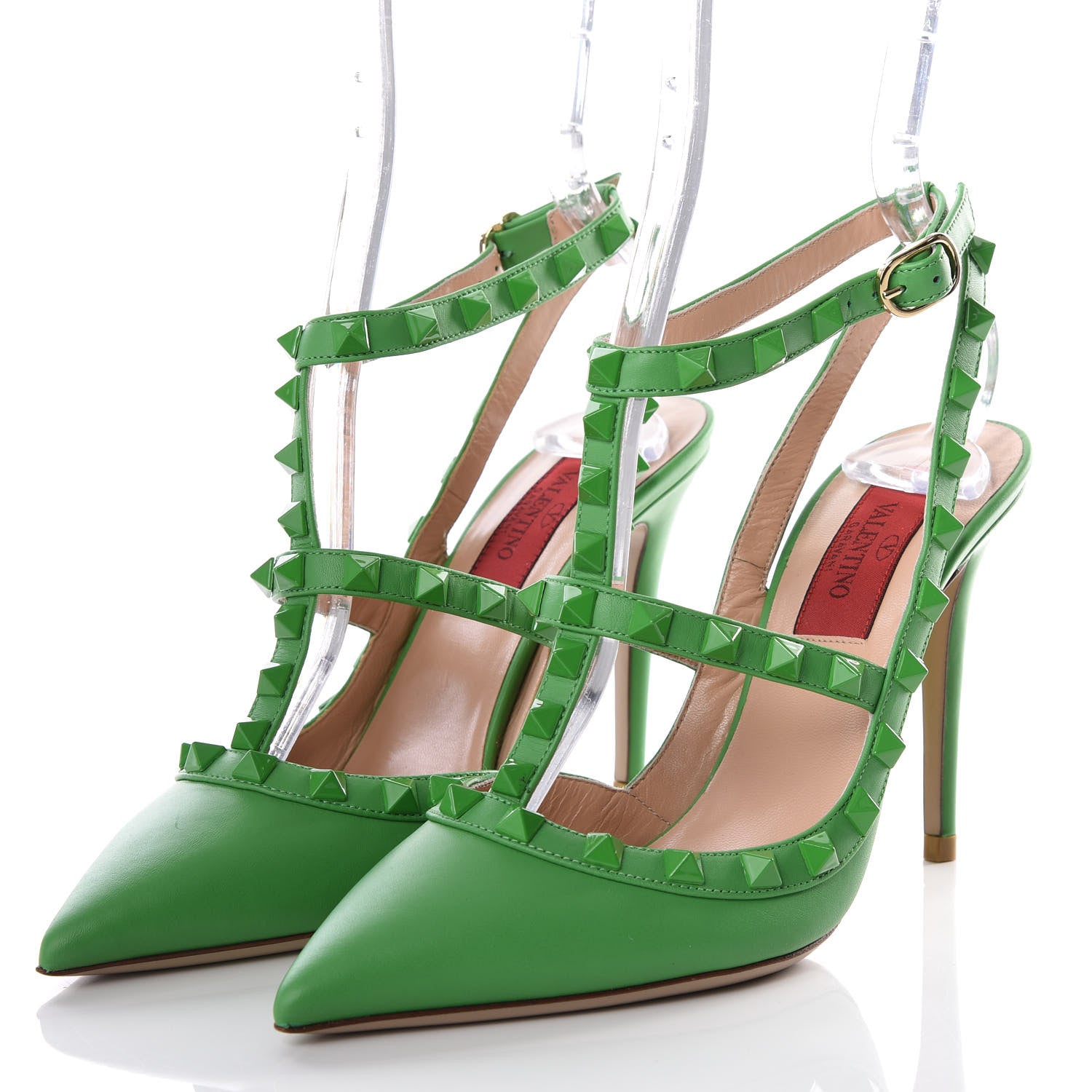 Valentino Garavani Nappa Monochrome Rockstud Ankle Strap Pumps 35.5 Green 2 of 7
