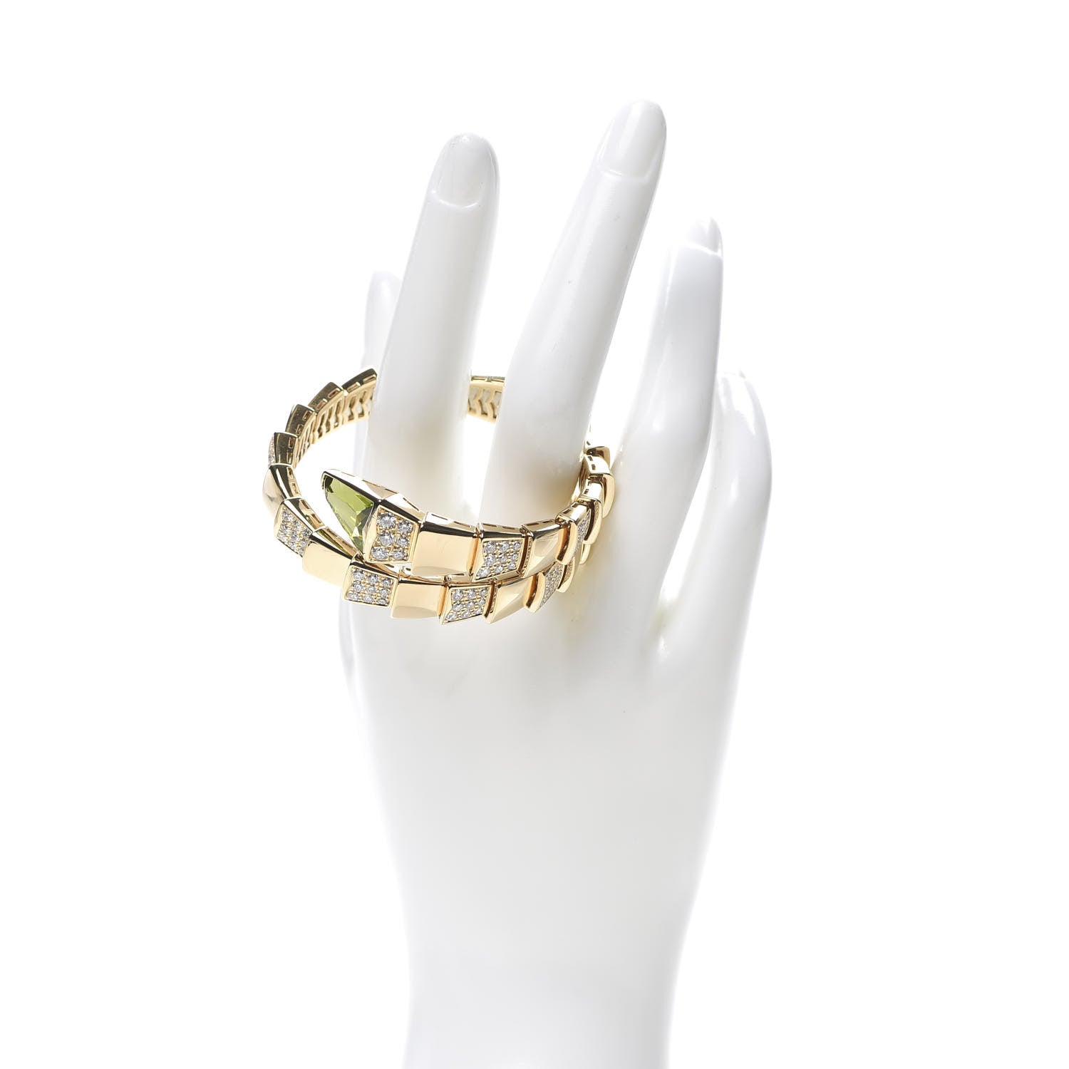 Bulgari 18K Yellow Gold Diamond Peridot Serpenti Scaglie Bracelet 2 of 6