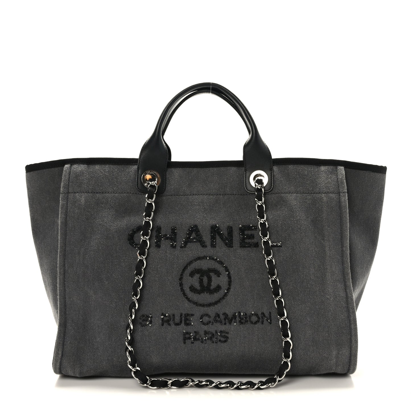 Canvas Sequin Medium Deauville Tote Charcoal