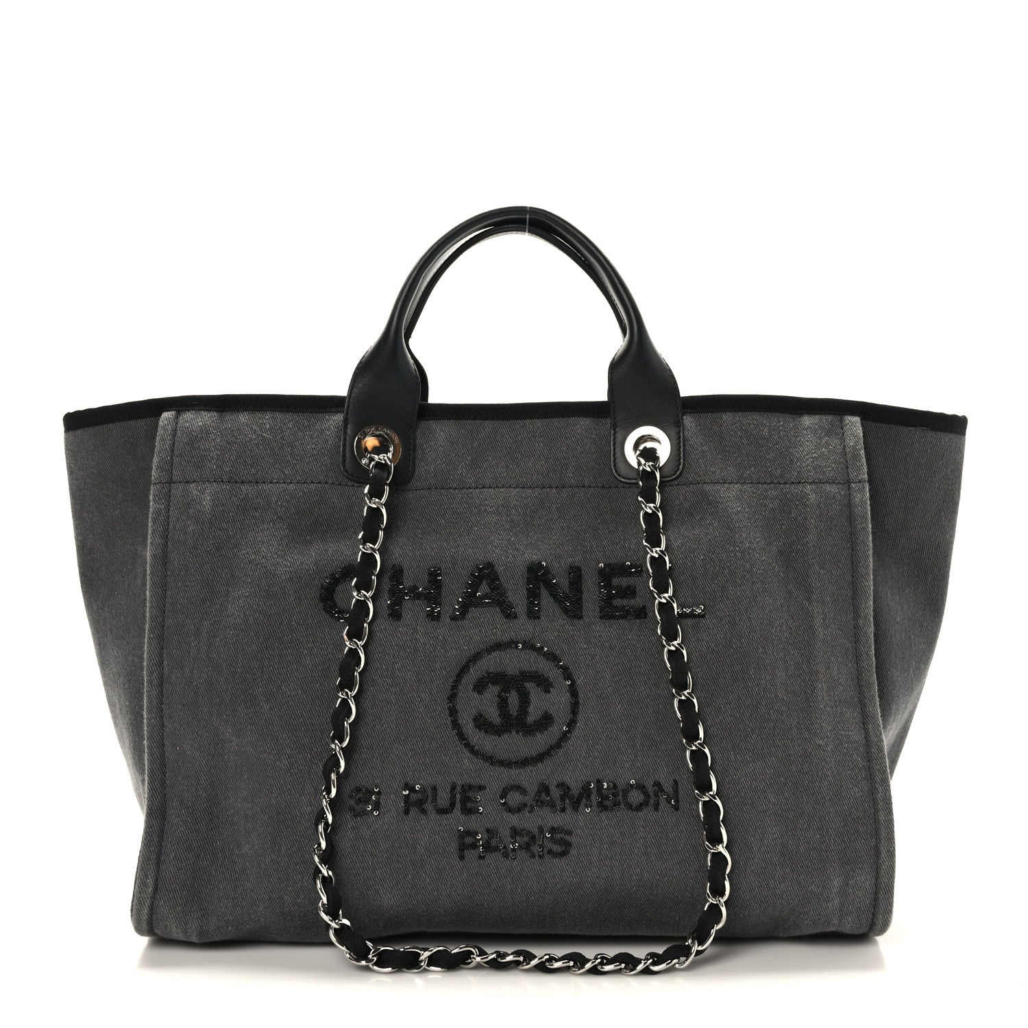 Chanel Canvas Sequin Medium Deauville Tote Charcoal 1 of 9