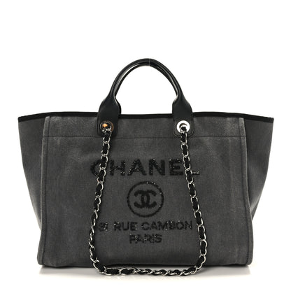 Chanel Canvas Sequin Medium Deauville Tote Charcoal 1 of 9