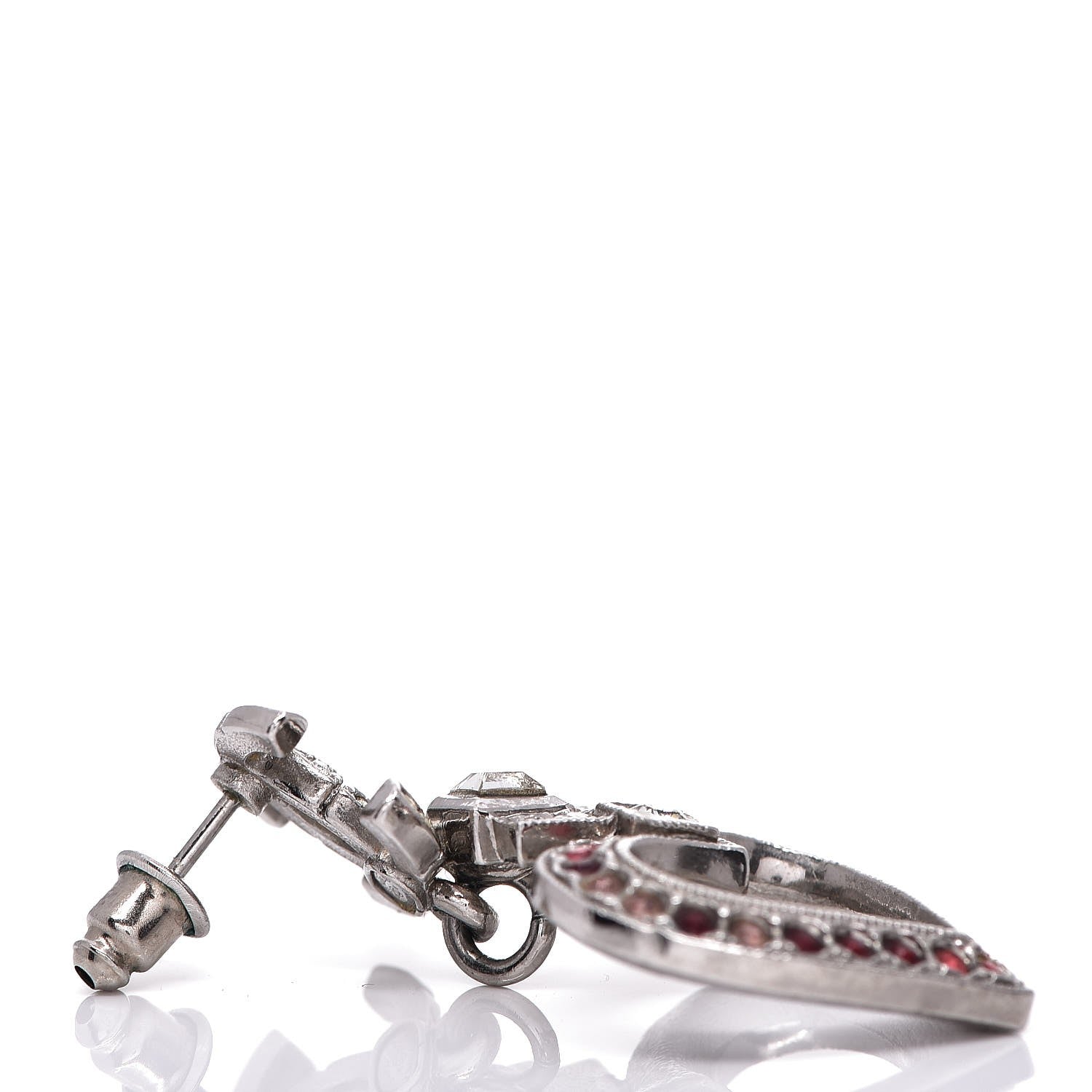 Chanel Crystal Heart CC Drop Earrings Silver 4 of 5