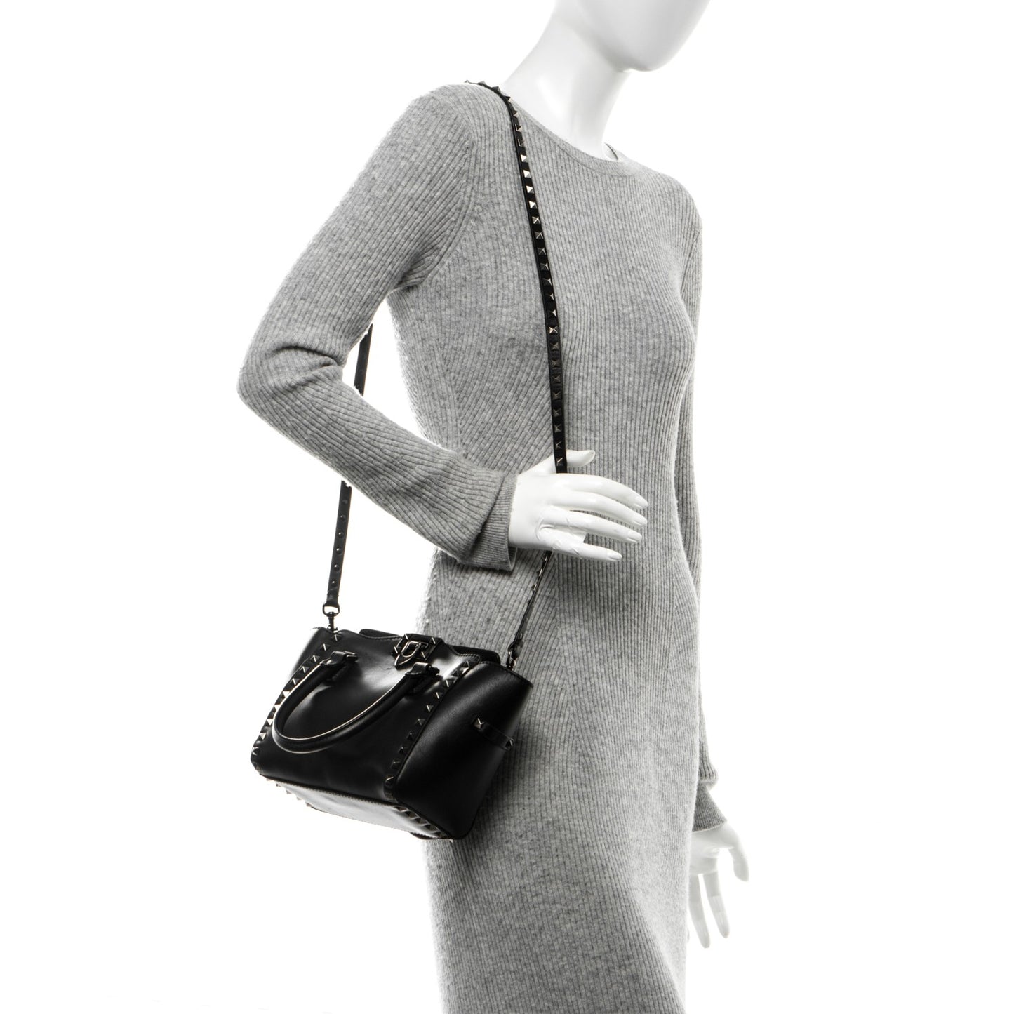 Vitello Mini Rockstud Double Handle Tote Black