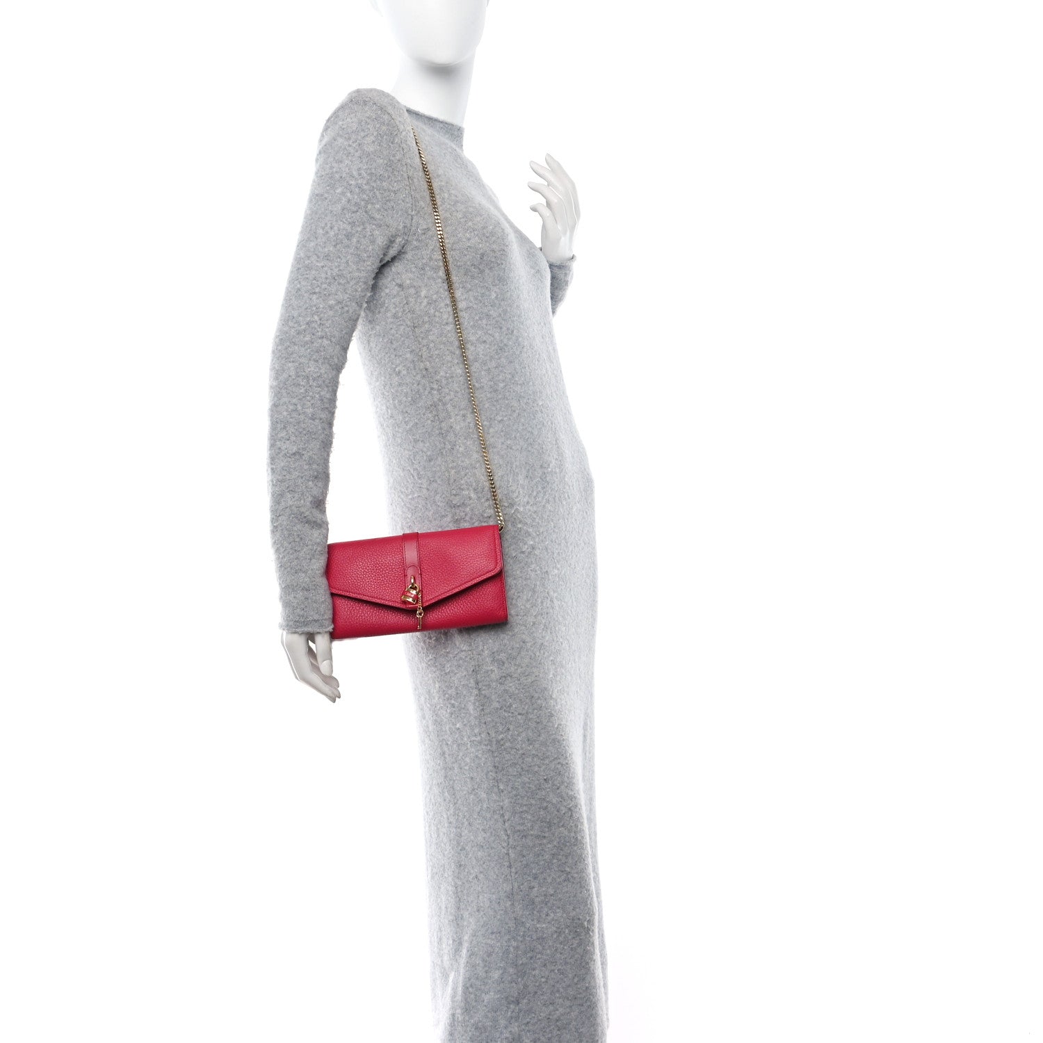 Chloe Shiny Grained Calfskin Aby Wallet on Chain Crimson Pink 2 of 11