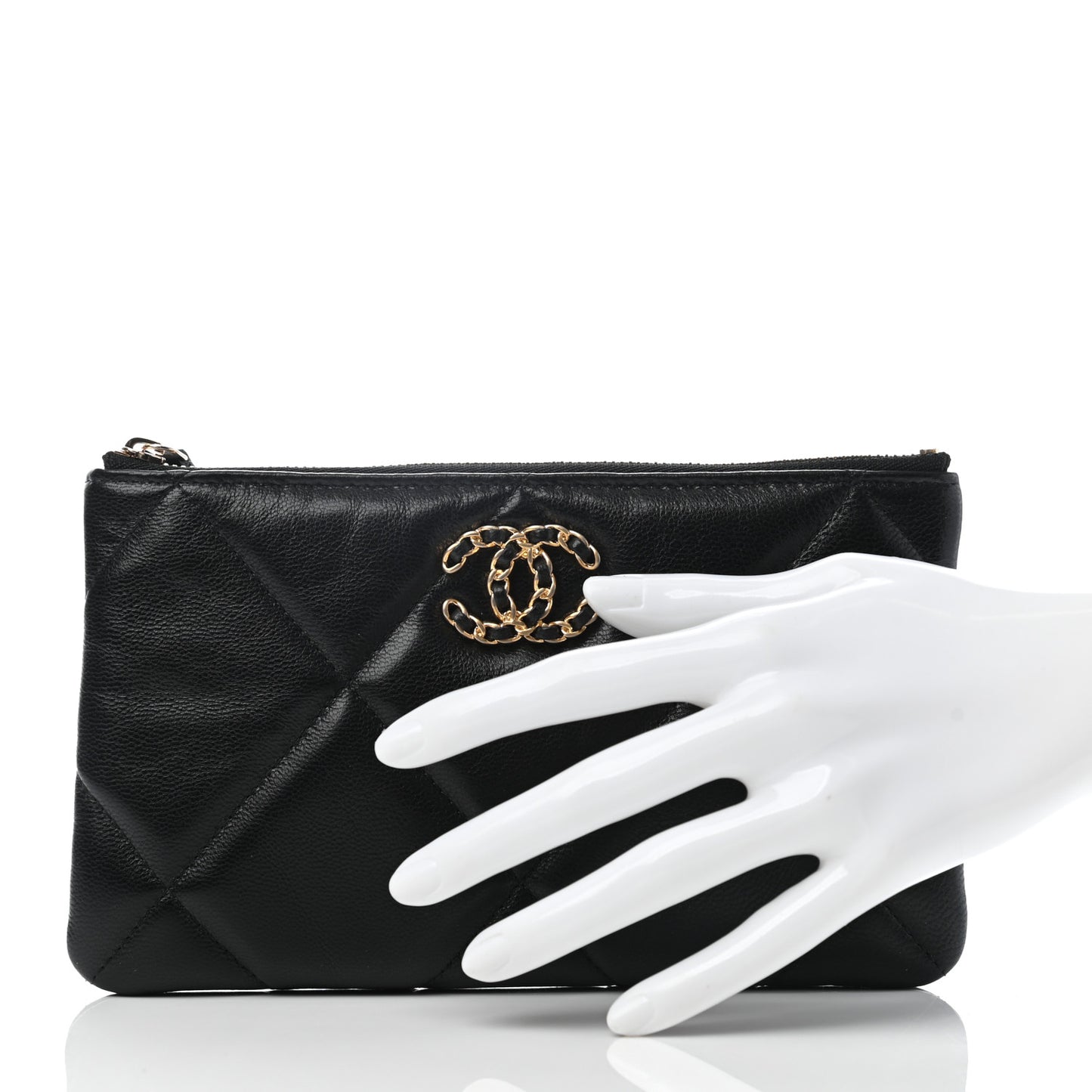 Shiny Goatskin Quilted Small Chanel 19 Pouch Black