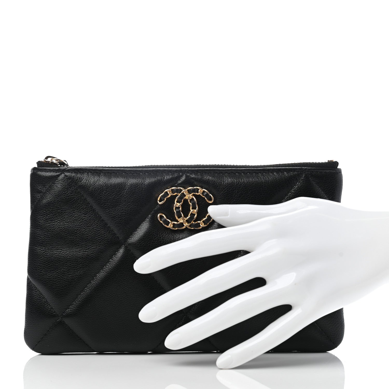 Chanel Shiny Goatskin Quilted Small Chanel 19 Pouch Black 2 of 7