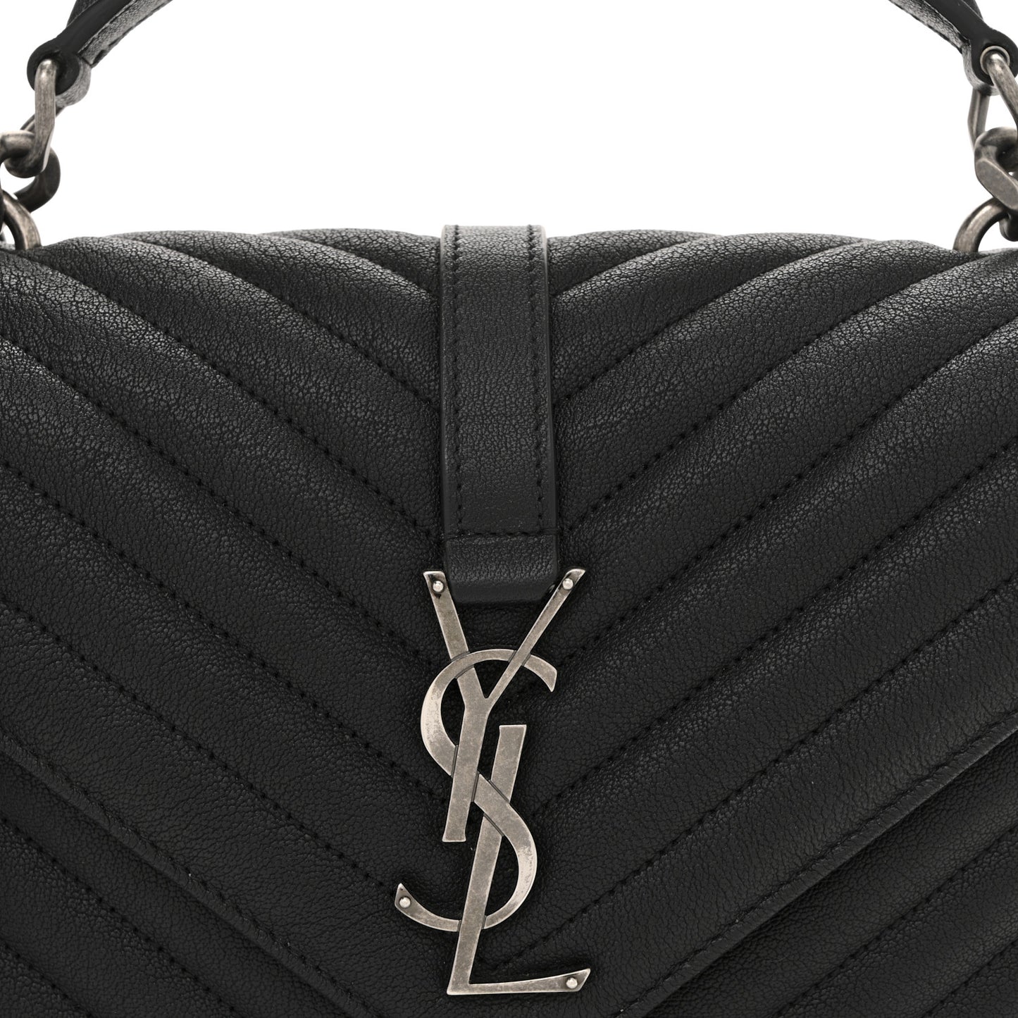 Sheepskin Matelasse Chevron Monogram Medium College Bag Black