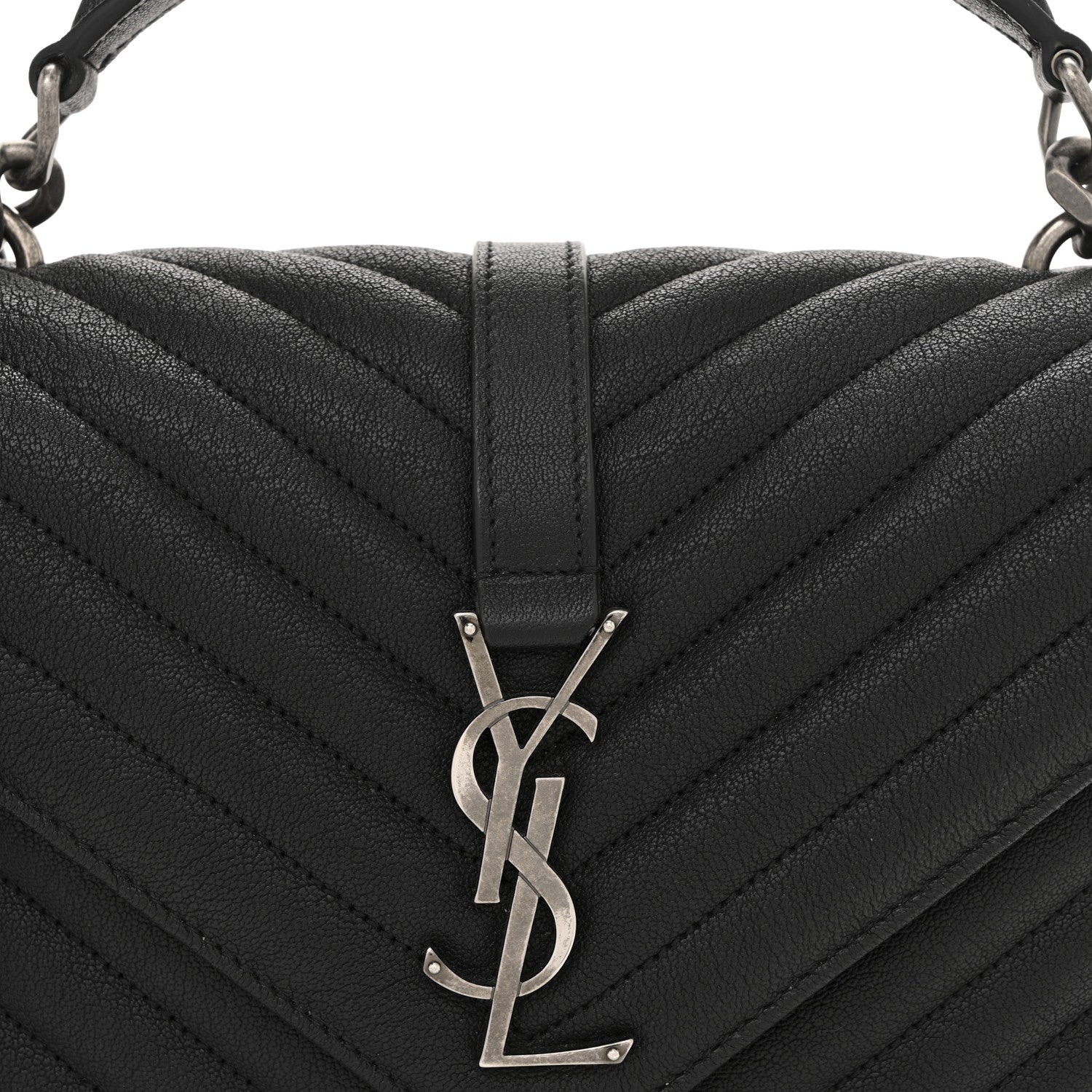 Saint Laurent Sheepskin Matelasse Chevron Monogram Medium College Bag Black 8 of 10