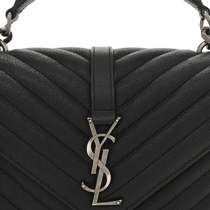 Saint Laurent Sheepskin Matelasse Chevron Monogram Medium College Bag Black 8 of 10