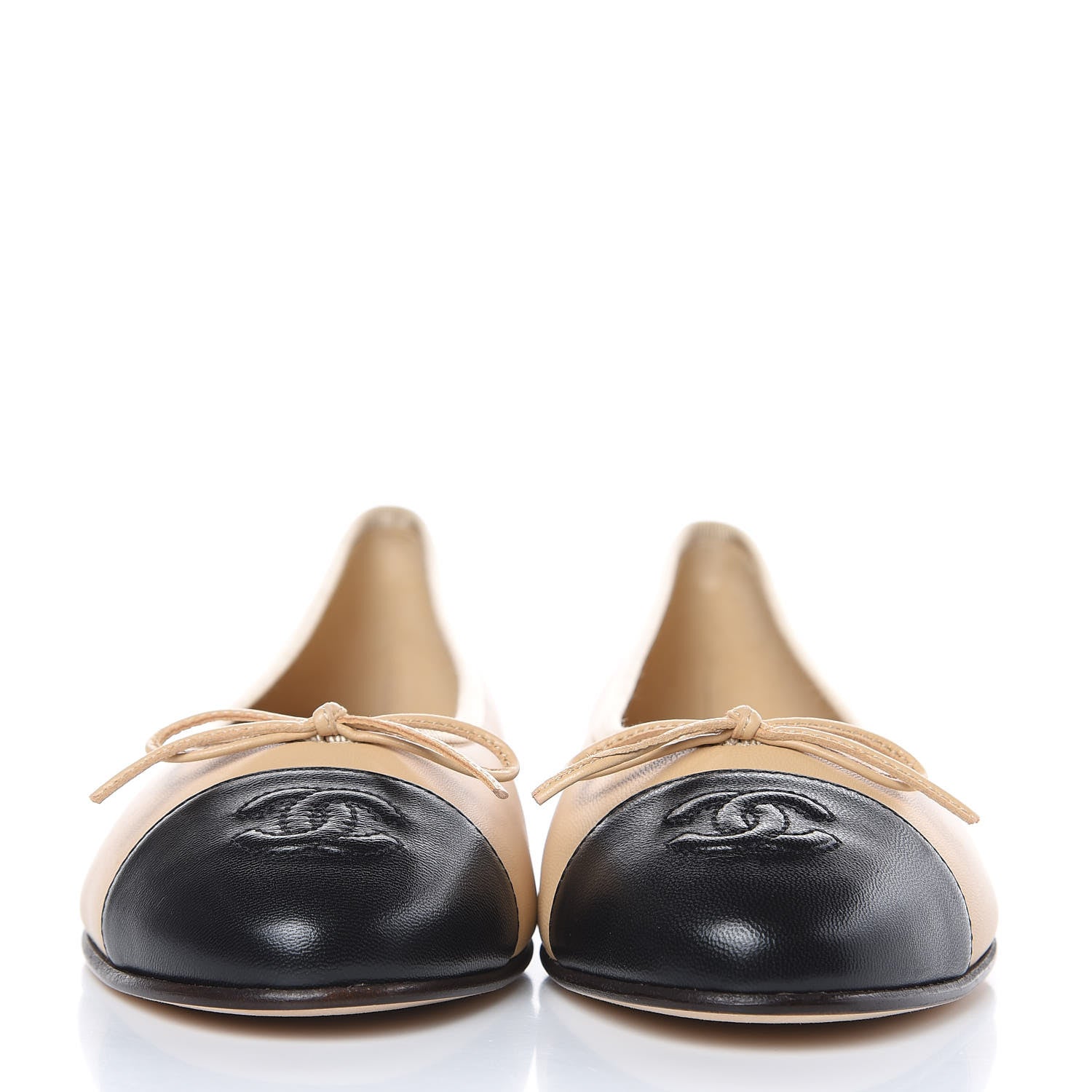 Chanel Lambskin Cap Toe CC Ballerina Flats 36.5 Beige Black 2 of 9