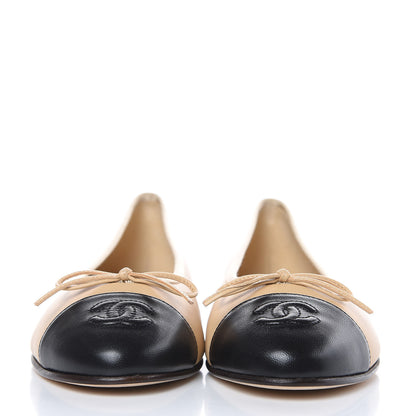 Chanel Lambskin Cap Toe CC Ballerina Flats 36.5 Beige Black 2 of 9