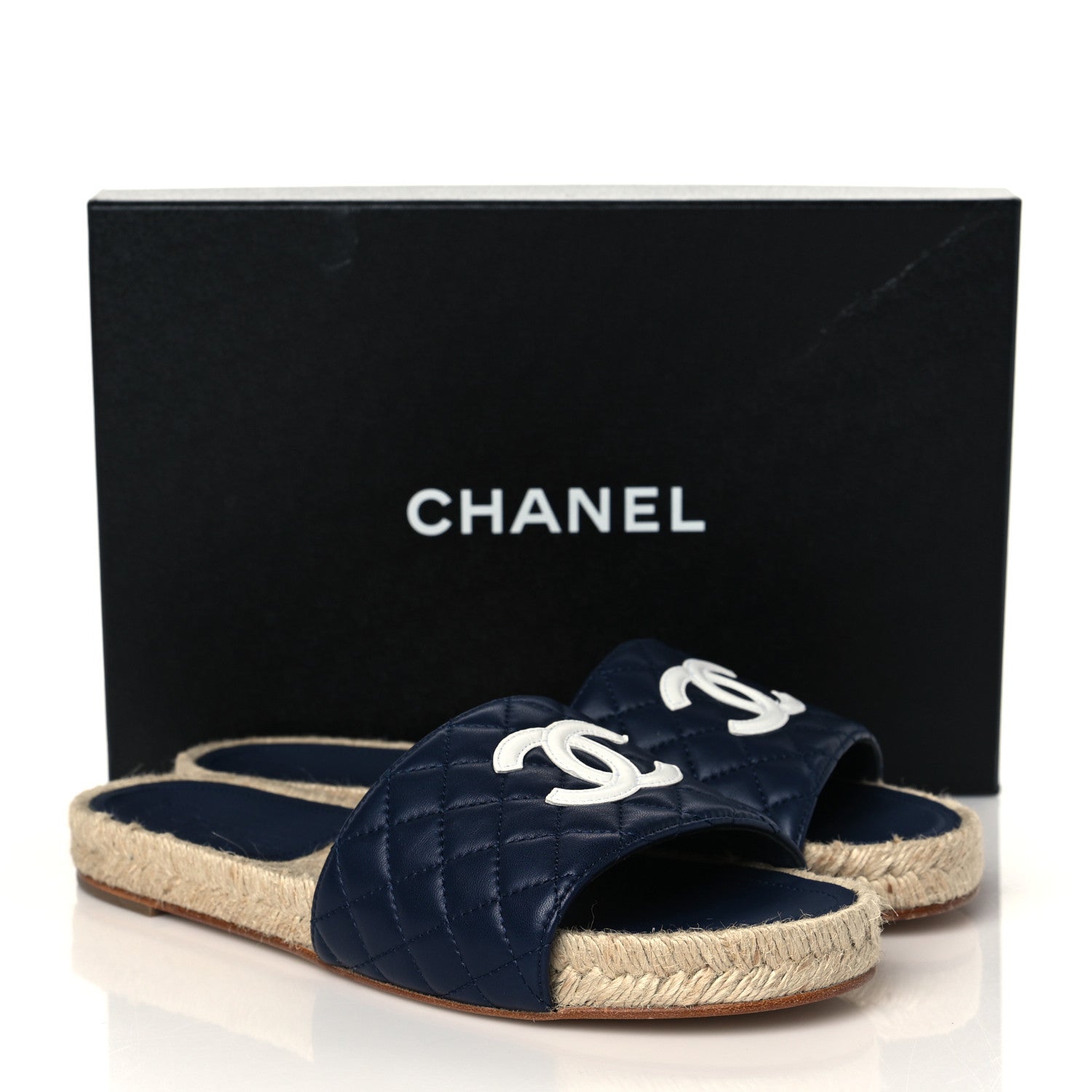 Chanel Lambskin Quilted CC Espadrille Slip On Sandals 40 Navy 10 of 10