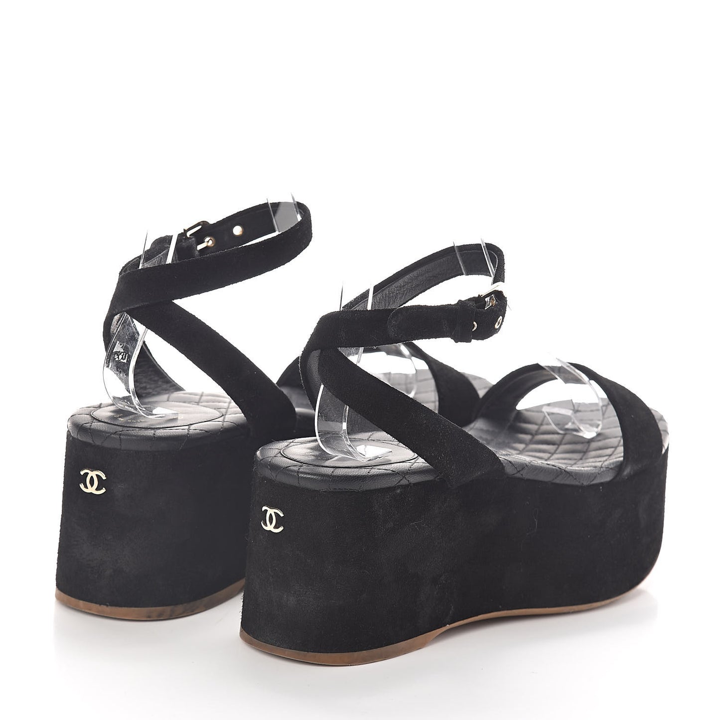 Suede Platform Wedge Sandals 37.5 Black