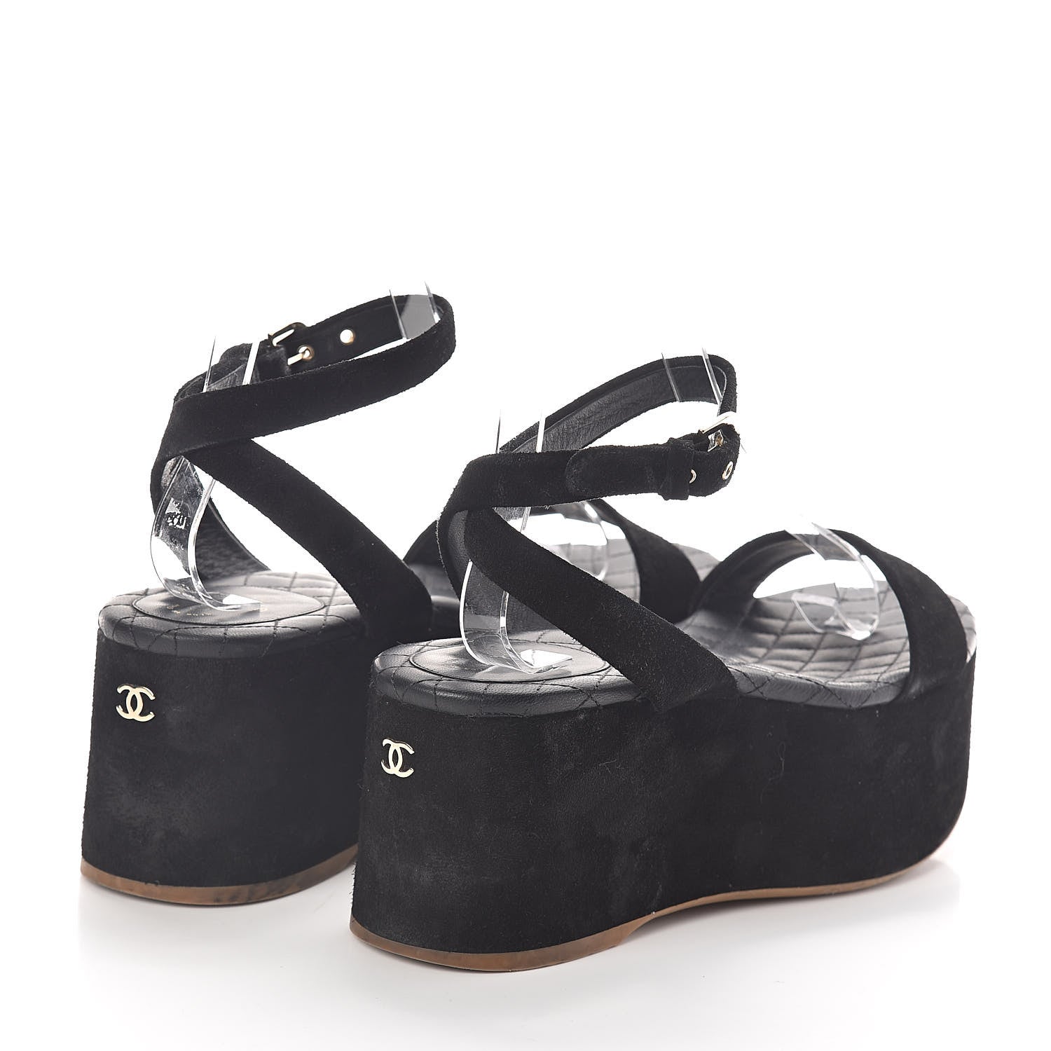 Chanel Suede Platform Wedge Sandals 37.5 Black 4 of 7