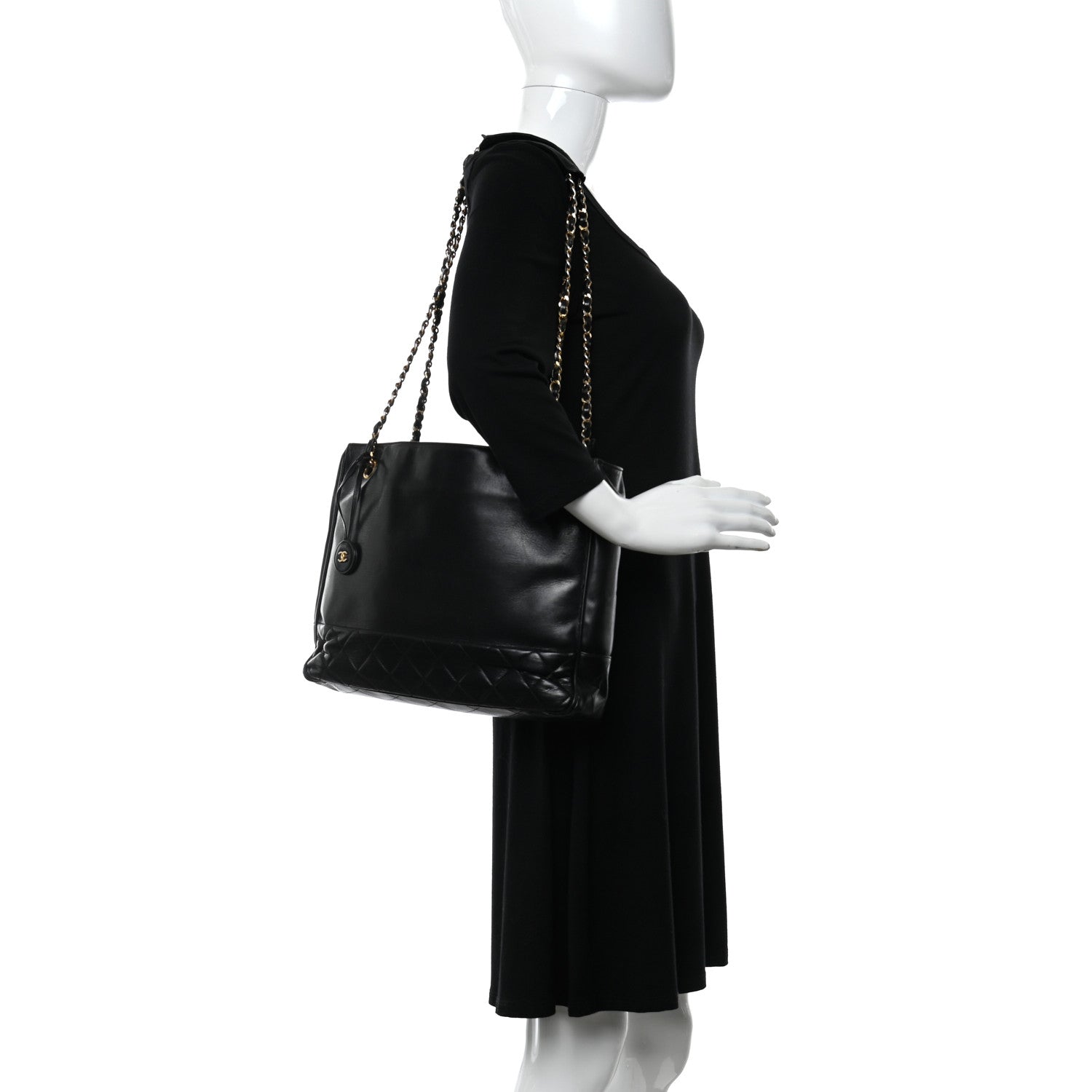 Chanel Lambskin Quilted Shopping Tote Black 2 of 12