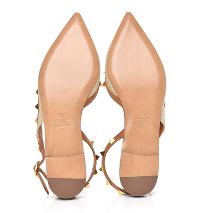 Valentino Garavani Raffia Calfskin Rockstud Slingback Flats 36 Naturale 5 of 7